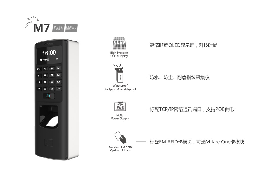 M7戶(hù)外POE供電指紋門(mén)禁機(jī)
